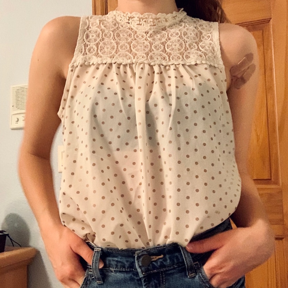 High-Neck, Lacy Monteau Blouse